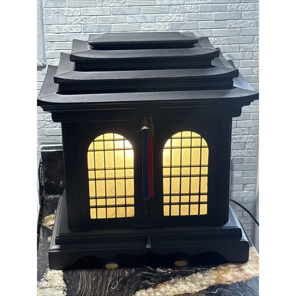 Vintage Black Wood Chinese Pagoda Lantern Table Lamp - Tested